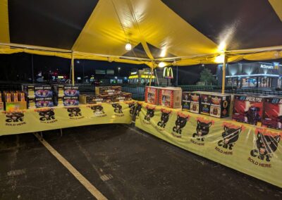 Inside view of a fully stocked fireworks tent, offering a wide selection of fireworks near me in Missouri for 4th of July celebrations.